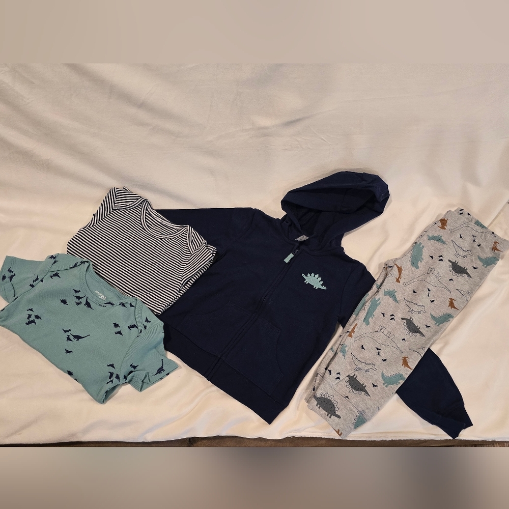 Kids Navy & Teal Dino Hoodie Matching Set